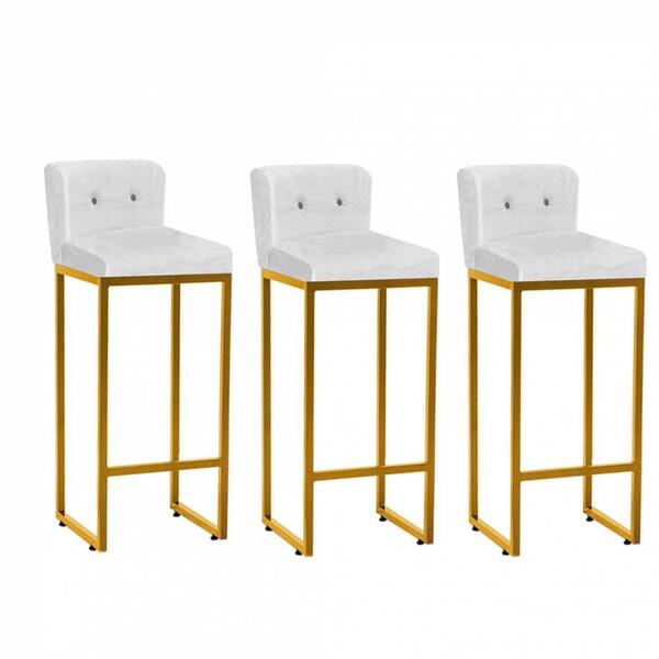 Kit 03 Banqueta Alta Dourado Botão Preto Branco