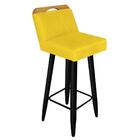 Kit 03 Banqueta Alta Encosto Lith Preto Suede Amarelo