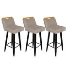 Kit 03 Banqueta Alta Encosto Lith Preto Suede Bege