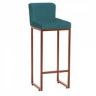 Kit 03 Banqueta Alta Ferro Bronze Suede Azul Turquesa