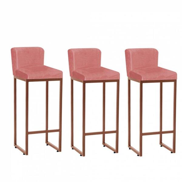 Kit 03 Banqueta Alta Ferro Bronze Suede Rose Gold