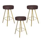 Kit 03 Banqueta Alta Laisa Dourado Suede Marrom