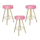 Kit 03 Banqueta Alta Laisa Dourado Suede Rose Gold