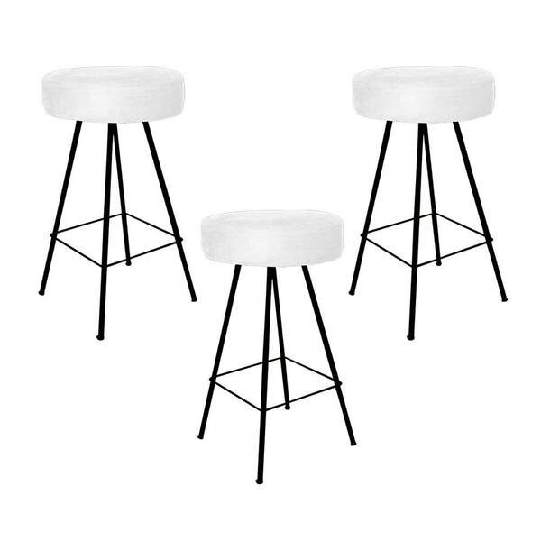Kit 03 Banqueta Alta Laisa Preto Suede Branco