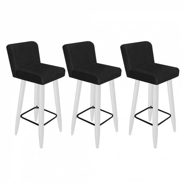 Kit 03 Banqueta Alta Lana Branco Suede Preto