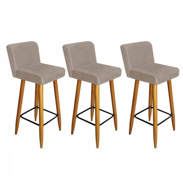 Kit 03 Banqueta Alta Lana Castanho Suede Bege