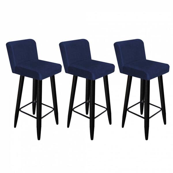 Kit 03 Banqueta Alta Lana Preto Suede Azul Marinho