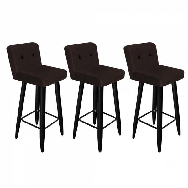 Kit 03 Banqueta Alta Lana Suede Marrom