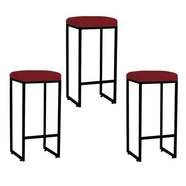 Kit 03 Banqueta Alta Lara Bronze Suede Vermelho