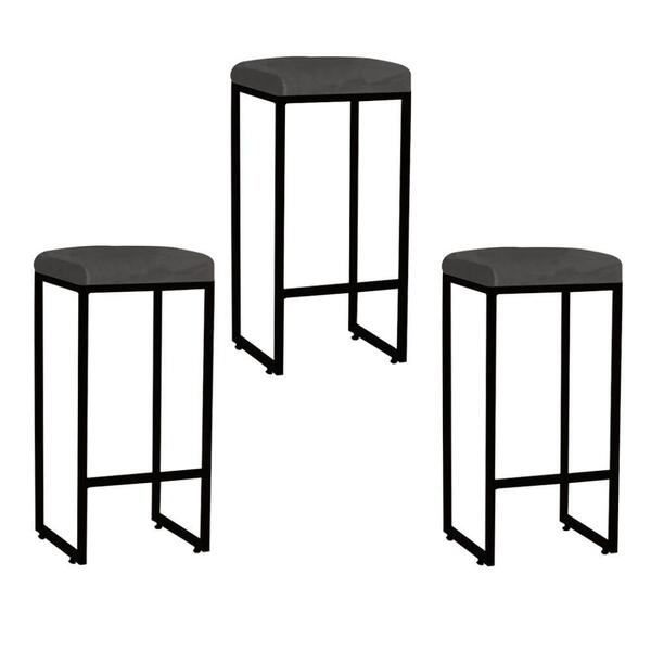 Kit 03 Banqueta Alta Lara Ferro Bronze Cinza
