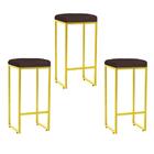 Kit 03 Banqueta Alta Lara Ferro Dourado Marrom