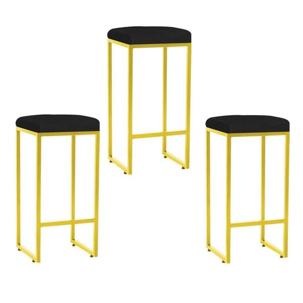 Kit 03 Banqueta Alta Lara Ferro Dourado Preto