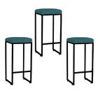 Kit 03 Banqueta Alta Lara Ferro Preto Azul Turquesa