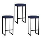Kit 03 Banqueta Alta Lara Preto Suede Azul Marinho