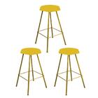 Kit 03 Banqueta Alta Lari Eiffel Hexágono Dourado Amarelo