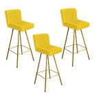 Kit 03 Banqueta Alta Lexi Dourado Suede Amarelo