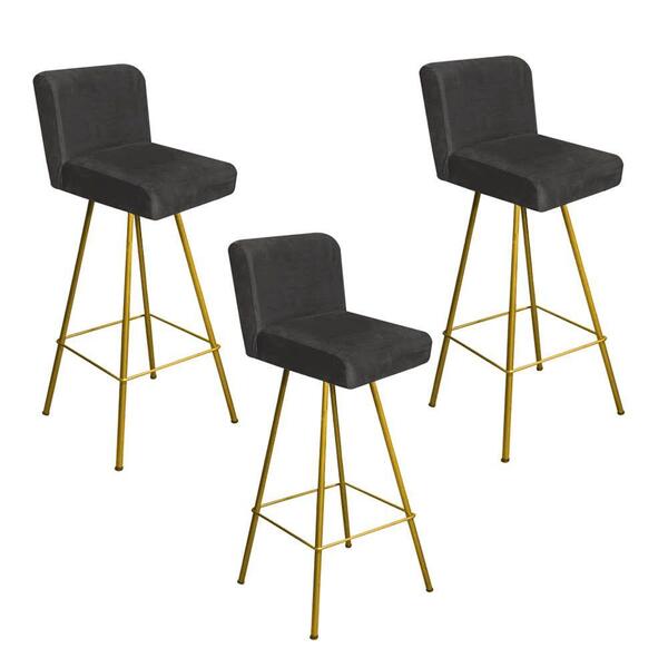 Kit 03 Banqueta Alta Lexi Dourado Suede Cinza