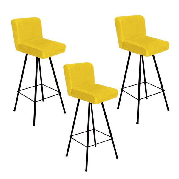 Kit 03 Banqueta Alta Lexi Preto Suede Amarelo