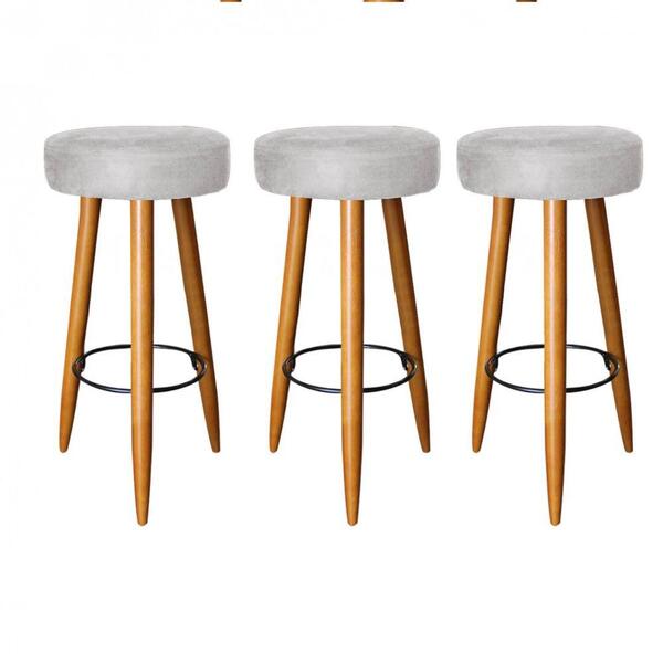 Kit 03 Banqueta Alta Lia Castanho Corino Cinza