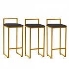 Kit 03 Banqueta Alta Lina Dourado Cinza