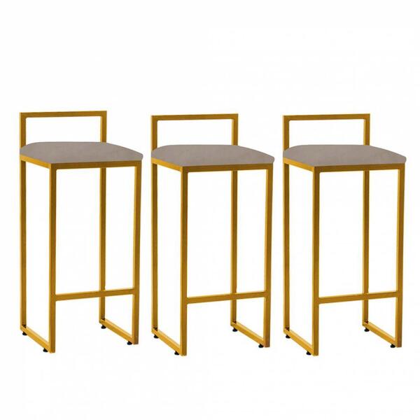 Kit 03 Banqueta Alta Lina Dourado Suede Bege