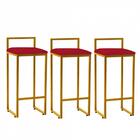 Kit 03 Banqueta Alta Lina Dourado Vermelho