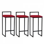 Kit 03 Banqueta Alta Lina Preto Vermelho
