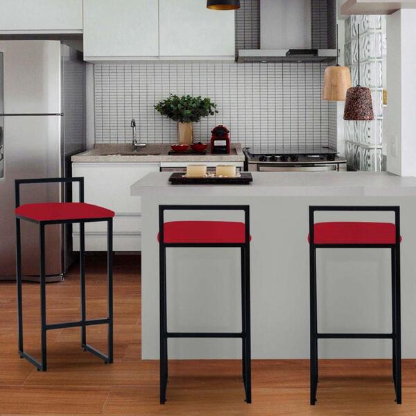 Kit 03 Banqueta Alta Lina Preto Vermelho