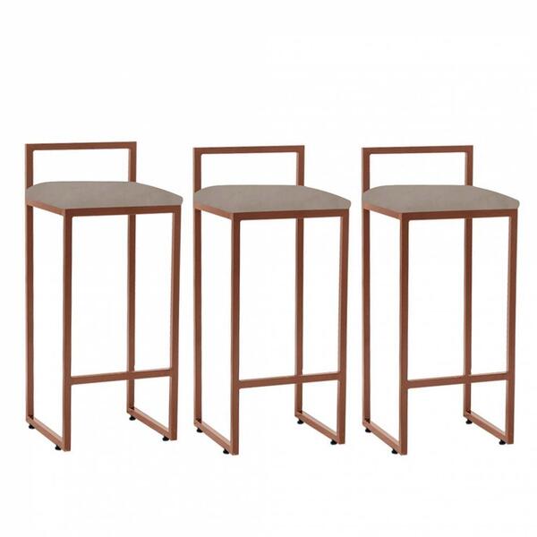 Kit 03 Banqueta Alta Lina Suede Bege