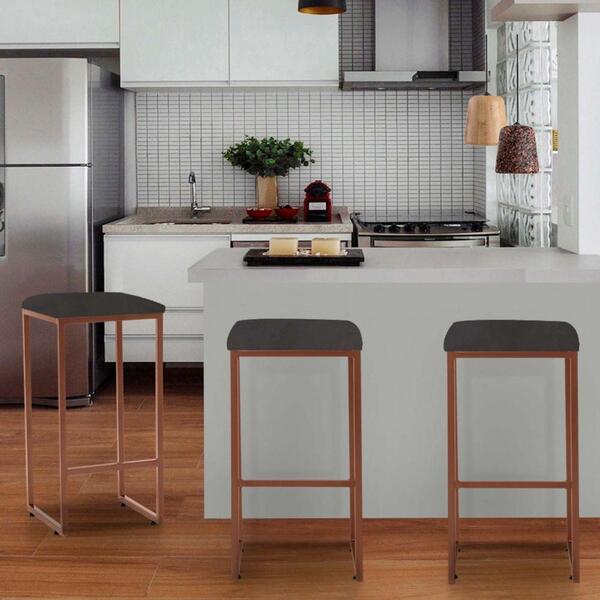 Kit 03 Banqueta Alta Lua Bronze Cinza