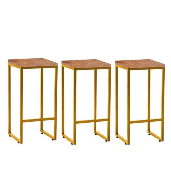 Kit 03 Banqueta Alta Lua Dourado Rosa