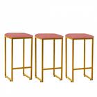 Kit 03 Banqueta Alta Lua Dourado Suede Rose Gold