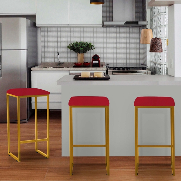 Kit 03 Banqueta Alta Lua Industrial Cozinha Bar Balcão Bistrô