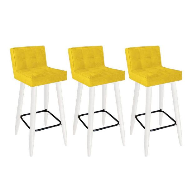 Kit 03 Banqueta Alta Lucy Branco Amarelo