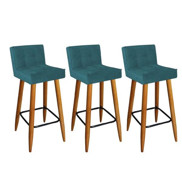 Kit 03 Banqueta Alta Lucy Castanho Suede Azul Turquesa
