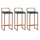 Kit 03 Banqueta Alta Luffi Com Encosto Bronze Azul