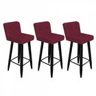 Kit 03 Banqueta Alta Preto Botão Corino Vermelho