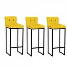 Kit 03 Banqueta Alta Preto Botão Preto Amarelo