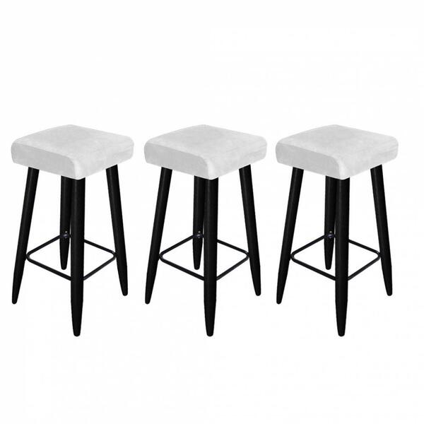 Kit 03 Banqueta Alta Quadrado Luma Preto Branco