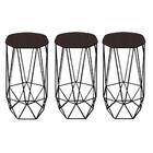 Kit 03 Banqueta Aramado Preto Corino Marrom