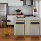 Kit 03 Banqueta Lina Ferro Dourado Azul Marinho