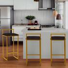 Kit 03 Banqueta Lina Ferro Dourado Marrom