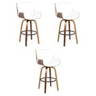 Kit 03 Banquetas Agra Giratória Com Base De Madeira E Apoio D