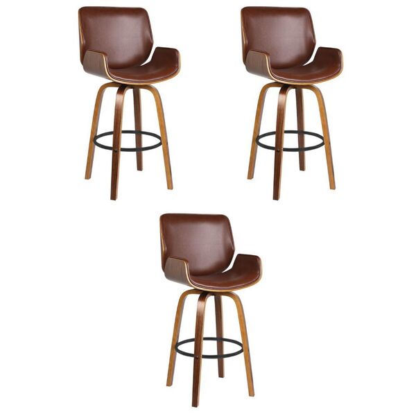 Kit 03 Banquetas Agra Giratória Com Base De Madeira E Apoio D