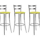 Kit 03 Banquetas Alta Bento Cromado Bq12c Corano Amarelo Hks
