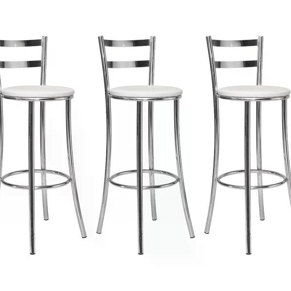 Kit 03 Banquetas Alta Bento Cromado Bq12c Corano Branco Hks M
