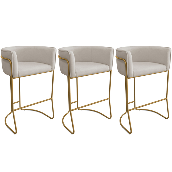 Kit 03 Banquetas Alta Com Encosto Betina Base Bronze Poliéste