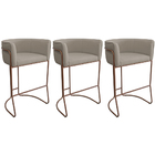 Kit 03 Banquetas Alta Com Encosto Betina Base Cobre Poliéster