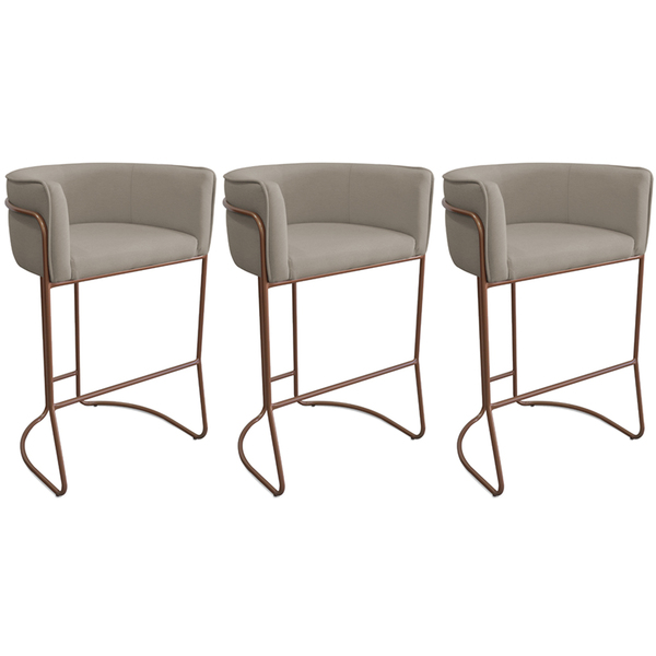 Kit 03 Banquetas Alta Com Encosto Betina Base Cobre Poliéster