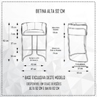 Kit 03 Banquetas Alta Com Encosto Betina Base Preto Linho Are